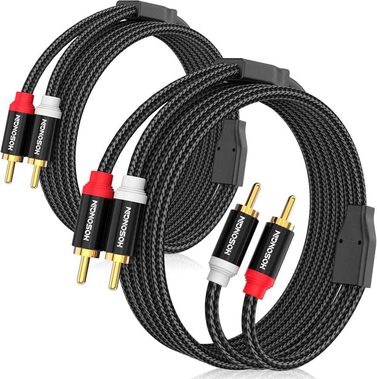HOSONGIN RCA Cables 25ft 2 Pack[Hi-Fi Sound, Nylon Braided, Shielded], 2-Male to 2-Male RCA Audio Stereo Subwoofer Cable Auxiliary Cord for Home Theater, HDTV, Amplifiers, Hi-Fi Systems, Speakers