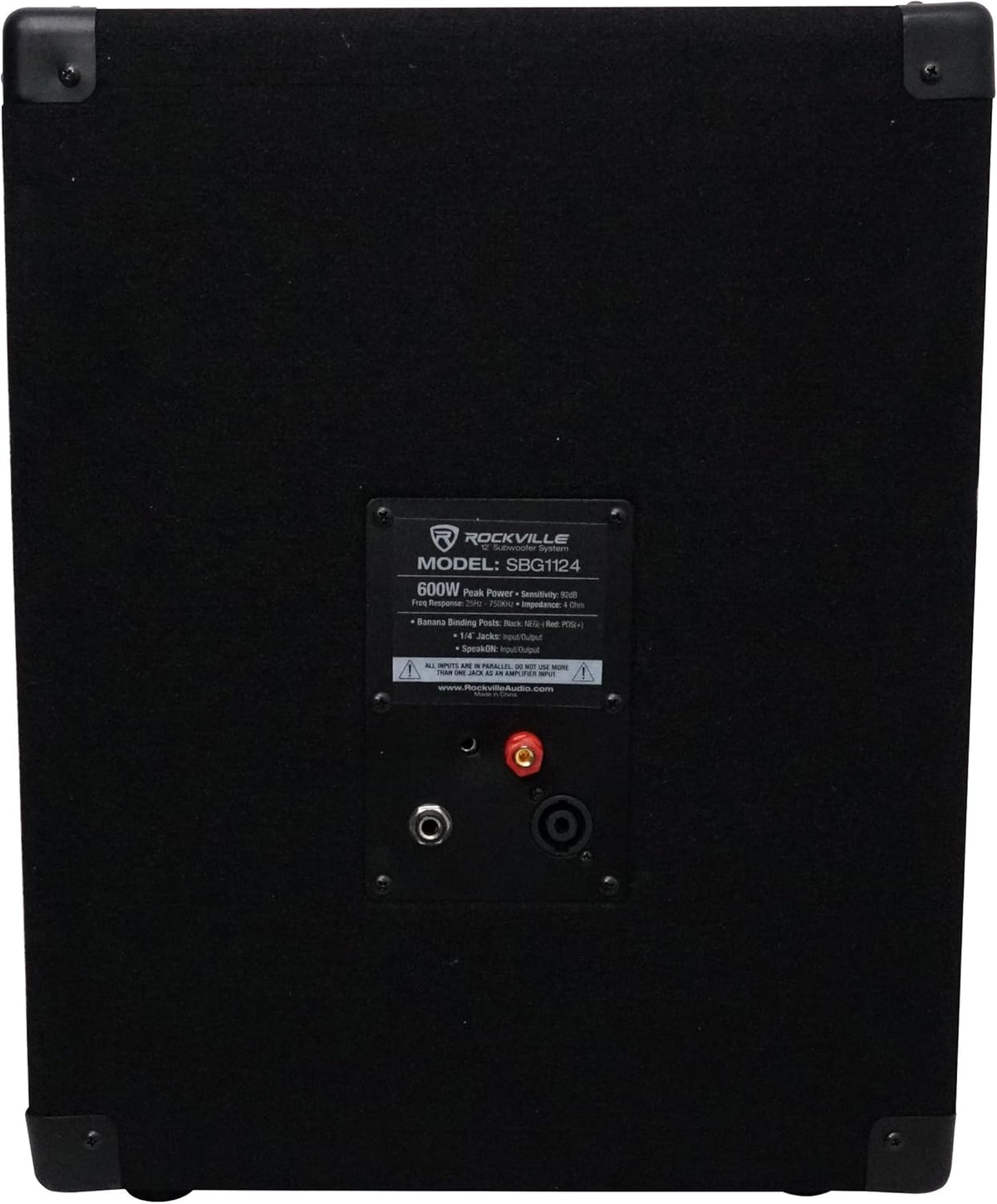 Rockville SBG1124 12" 600W Passive 4-Ohm Pro DJ Subwoofer, MDF Cabinet, Pole Mount, Deep Bass, for DJs and Small Venues