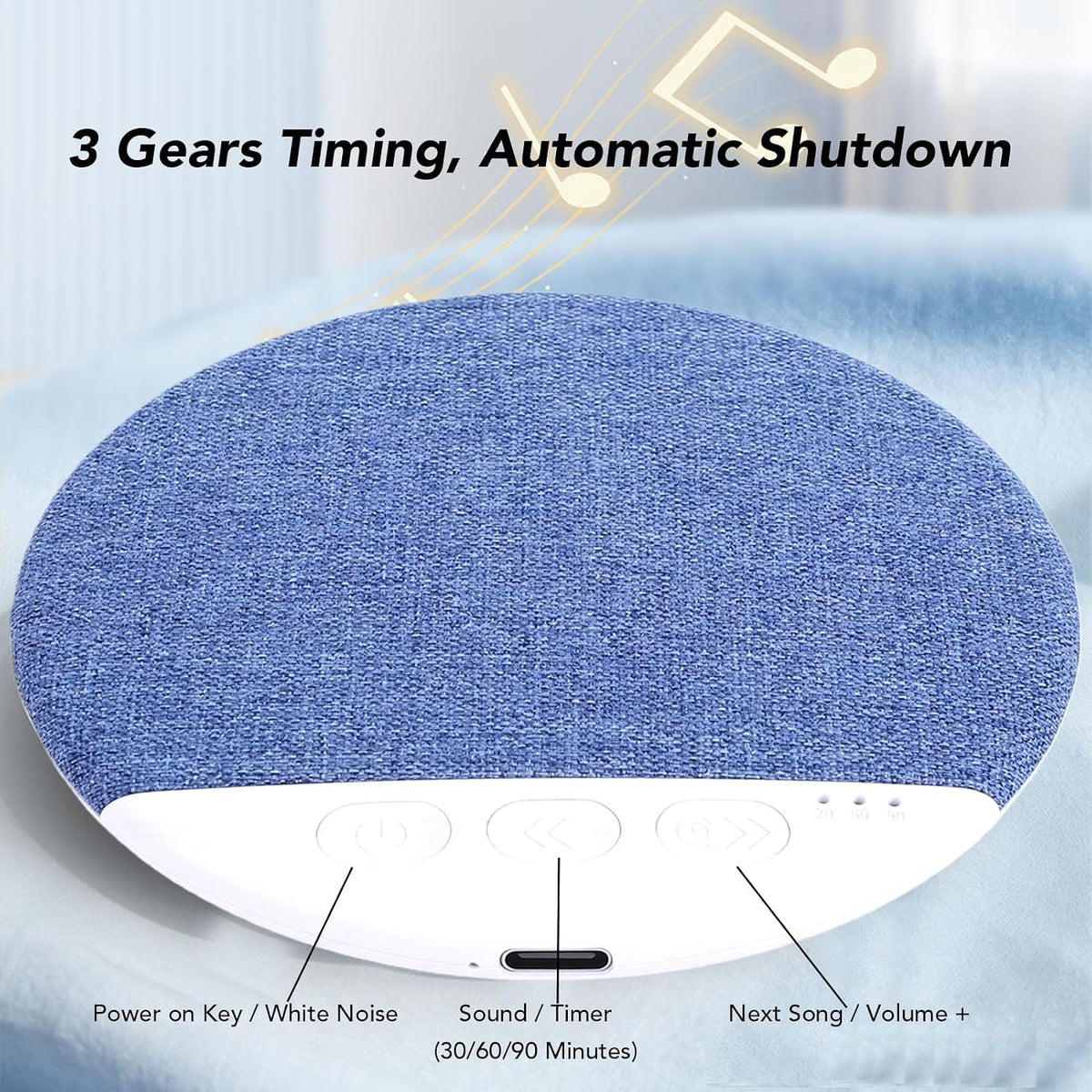 Gugxiom Bluetooth Pillow Speaker for Sleeping, Under Pillow Speaker Built in White Noise Sound Machine, Auto Off Timer