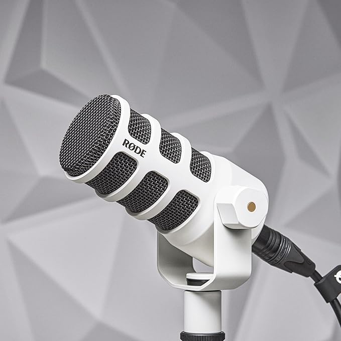Rode PodMic Dynamic Broadcast Microphone (White) with PSA1+ Microphone Boom Arm WS14 Pop Filter and Premium XLR Cable (Orange)