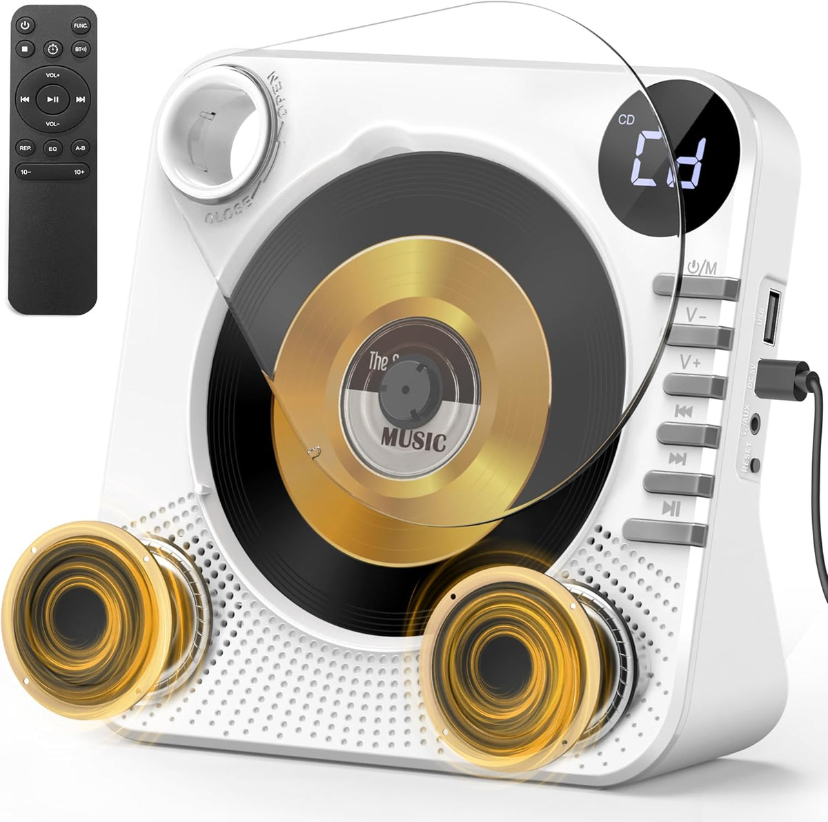Greadio Sound,AUX/3.5mm CD Player with Bluetooth, Desktop CD Player for Home,HiFi Speakers,Remote Control,USB,LED
