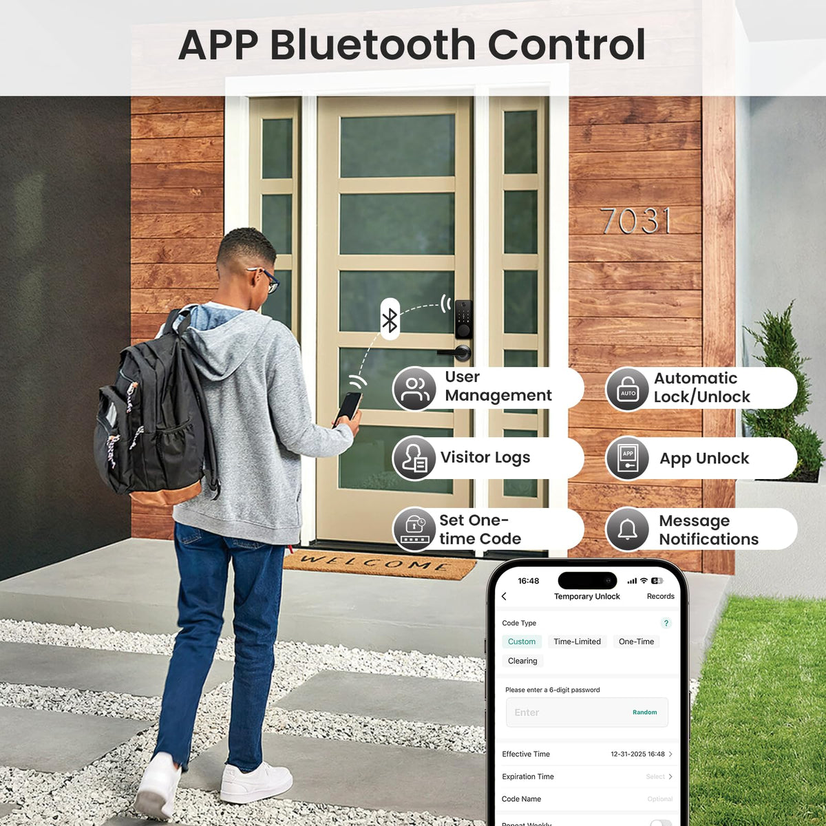 Smart Lock with Handles, Fingerprint Door Lock App Control, Keyless Entry Door Lock Set, Electronic Keypad Deadbolt, Auto & One Touch Lock, Easy