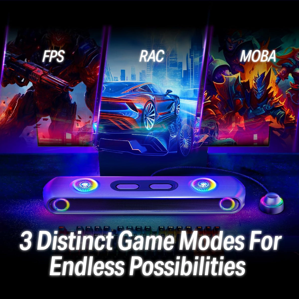 OXS Thunder Pro Gaming Soundbar with 5.1.2 Dolby Atmos Surround Sound System, Built-in Woofer, Bluetooth Multi-Connection, 3 Pro Gamer Modes, Sleek Toggle Design, for Pcs and Gaming Consoles