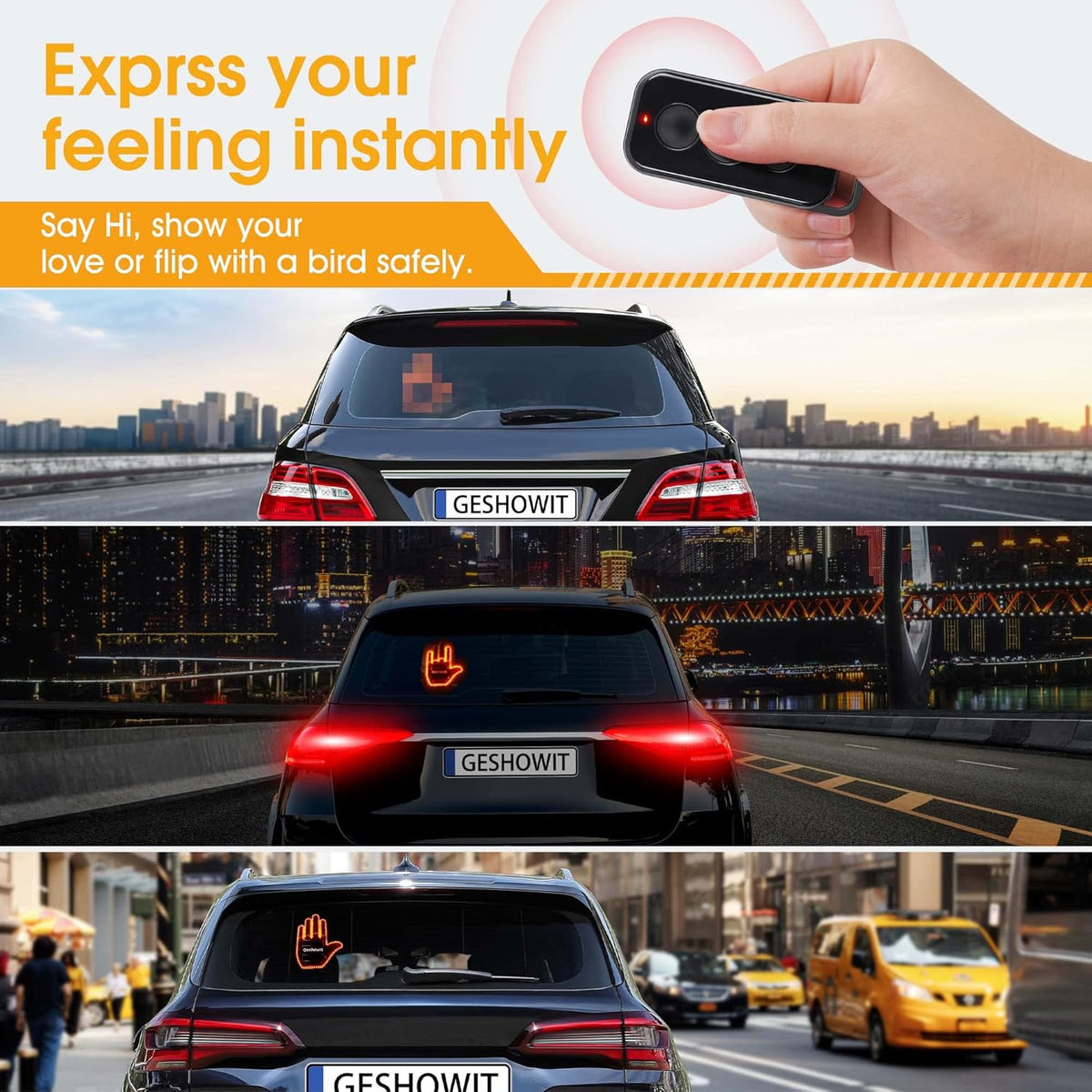 Car Accessories for Men, Car Finger Light with Remote - Give The Bird & Wave & Love to Drivers - Truck Accessories