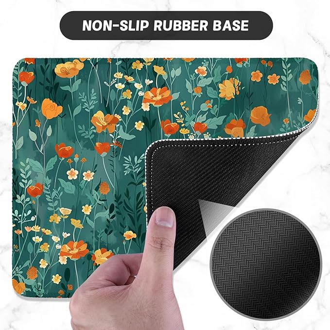 ITNRSIIET Mouse Pad with Stitched Edge Premium Textured Smooth Precise Operation Waterproof Washable Non-Slip Rubber Base Desktop Protection Mat, 10.2×8.3×0.12 inches, Beautiful Flowers
