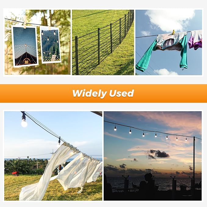 Belio String Light Hanging Kit, Stainless Steel Cable for Outdoor Lights, 182 FT Wire Rope Cable Turnbuckle and Hooks, Globe String Light Suspension Kit