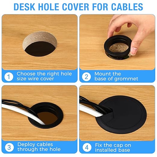 Desk Grommet 2" (50 mm), Desk Cord Hole Cover, White 2 Pcs