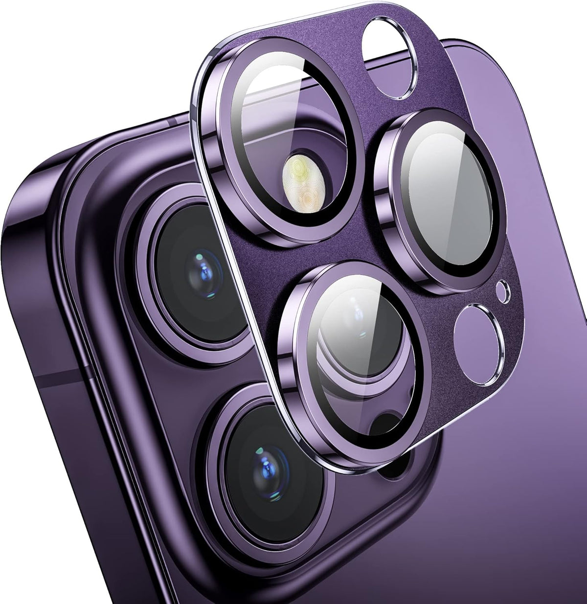 Camera Lens Protector for iPhone 14 Pro/iPhone 14 Pro Max, Alloy Metal Camera Cover with Tempered Glass Screen Protector Accessories,Case Friendly,Scratch Resistant,Easy to Install -Purple