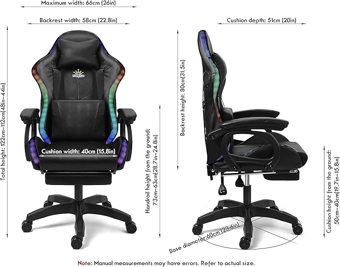 Gaming Chair with Massage and Footrest Ergonomic Computer Chair Video Gaming Chair with Speakers and LED Lighting High Back Racing Chair with Headrest and Lumbar Pillow.Red