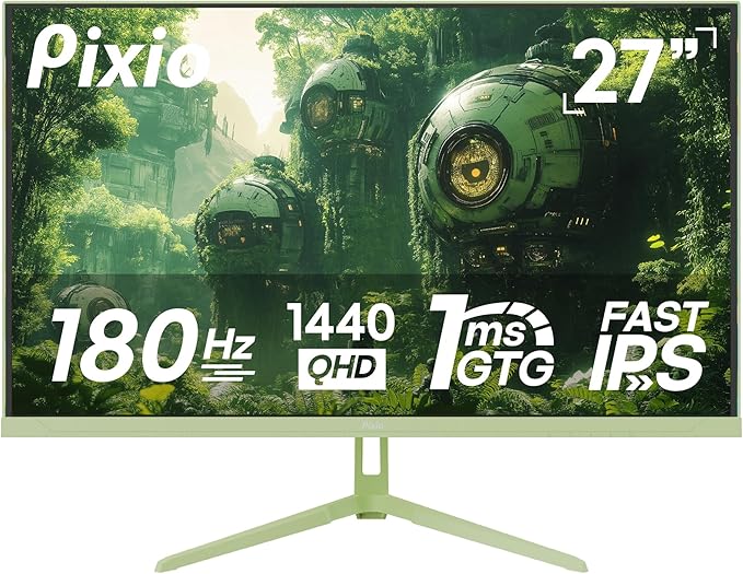 Pixio Two PX278 Wave Mint Green 27 inch 180Hz Refresh Rate FHD 1440p Resolution Fast IPS Panel 1ms GTG Response Time Gaming Monitor and PS1D Wave Mint Green Green Dual Monitor Arm