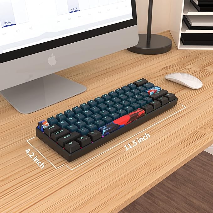 60% Mechanical Keyboard - Compact Gaming Keyboard RGB Backlit 61 Keys Red Switches USB Wired for Windows Mac Laptop PC