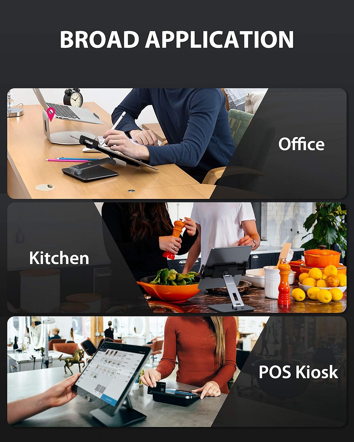 Maxonar iPad Stand Holder, Heavy-Duty Aluminum Alloy Tablet Stand, 360° Swivel Foldable iPad Pro Air Charging Stand Holder for Desk Bed Store POS Showcase Reception Kitchen Office (6-13''), Grey