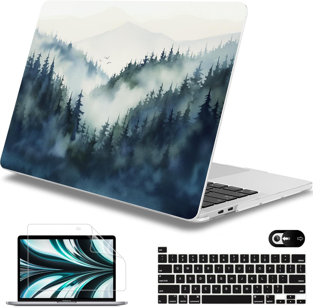 Mektron for MacBook Pro 13-inch Case 2022 2021 2020 Release A2338 M2 M1 A2289 A2251, Printed Plastic Hard Shell Cover for New MacBook Pro 13.3-inch Touch Bar Fits Touch ID，Misty Forest C133
