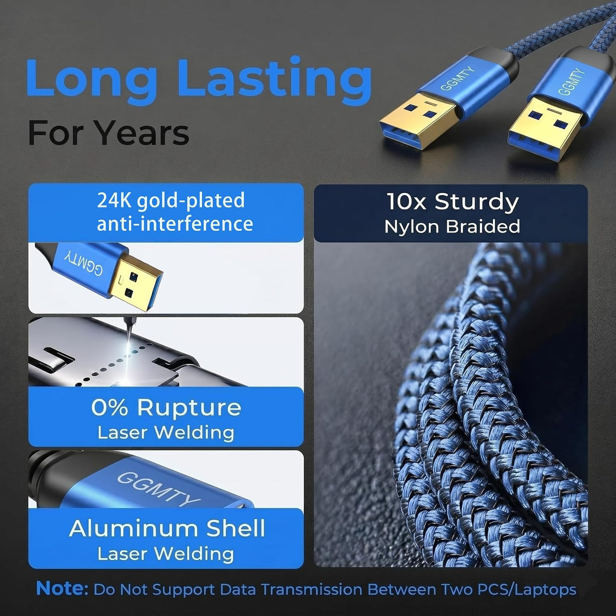 GGMTY 1.5FT, 3.0 3.0 USB to USB Cable Durable Braided USB Male to Male Type A to Type A Cable Data Transfer Compatible