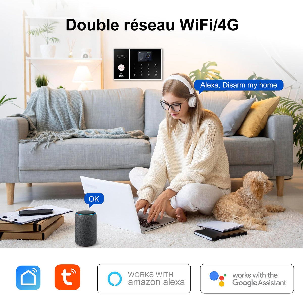 XUK Home Security System, Smart Home Alarm System with Door & PIR Motion Sensor, Compatible with Alexa/Google Home, Easy Installation Home Security