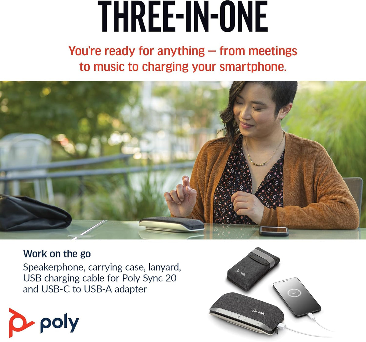 Poly Sync 20 USB-C Personal Portable Smart Speakerphone (Plantronics) – Long Battery Life – Noise/Echo Reduction -Works w/Teams (Certified), Zoom, PC, Mac, Mobile – Amazon Exclusive
