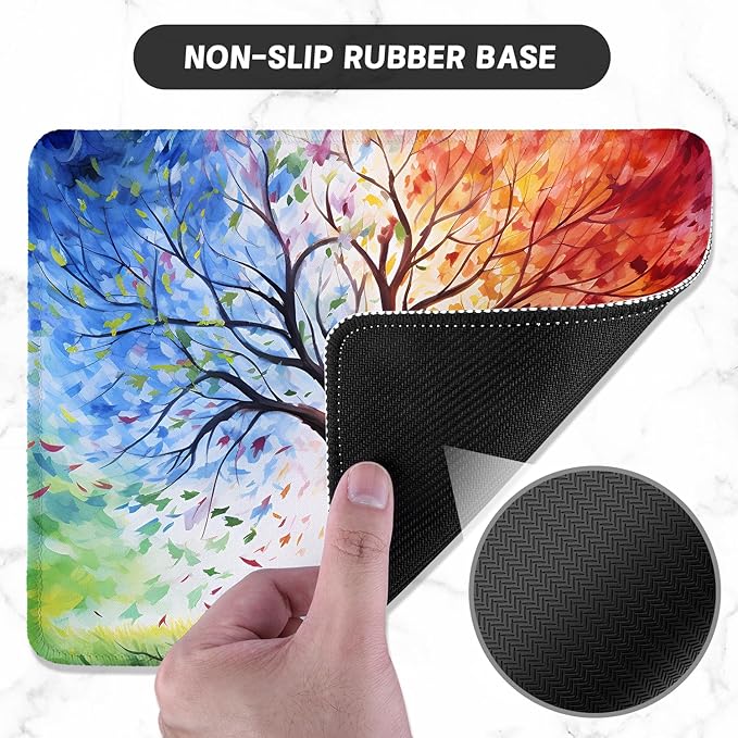 ITNRSIIET Mouse Pad with Stitched Edge Premium Textured Smooth Precise Operation Waterproof Washable Non-Slip Rubber Base Desktop Protection Mat, 10.2×8.3×0.12 inches, The Tree of Life