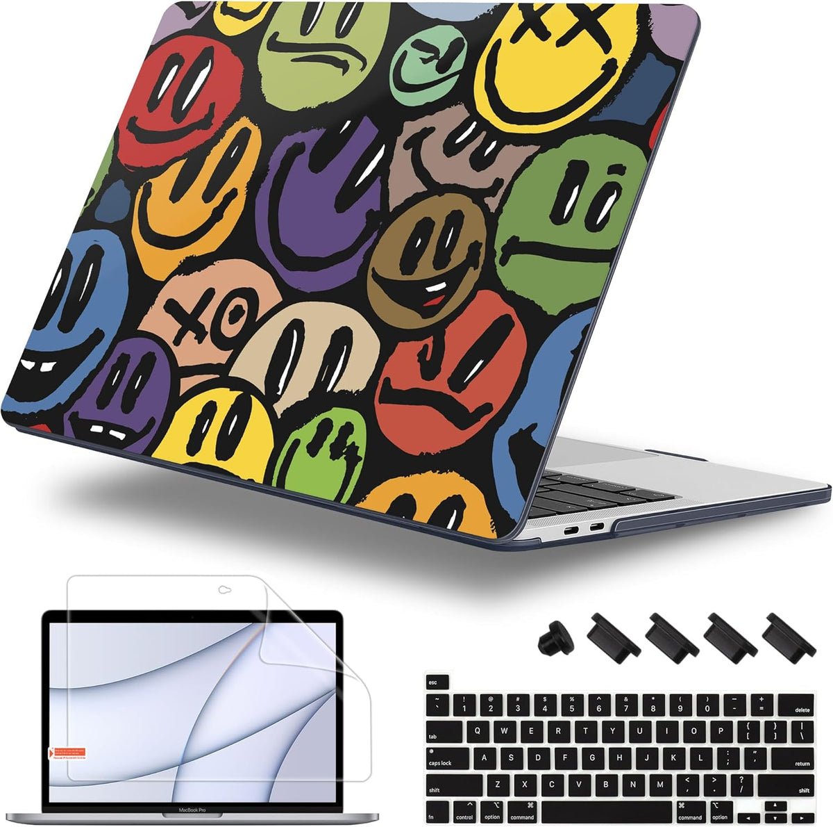 for MacBook Pro 16 inch Case 2019 2020 Release Model A2141, Plastic Hard Shell Cover with Keyboard Cover & Screen Protector for MacBook Pro 16 inch with Touch Bar & Touch ID, Happy Emoji
