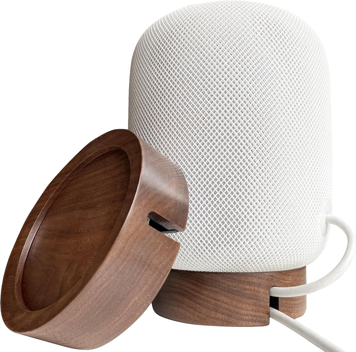 HOOKMEMO Elevate Your HomePod with Our North American Black Walnut Wood Stand - Unique Texture, Clever Cord Storage