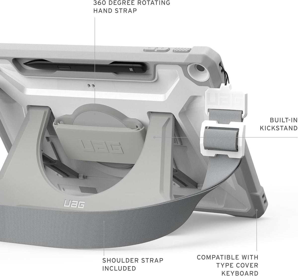 URBAN ARMOR GEAR UAG Designed for Microsoft Surface Pro 1st Edition 12" Case - Rugged Protective Cover with Multi-Angle Kickstand Pen Holder Hand Strap & Shoulder Strap, Plasma Healthcare White/Grey