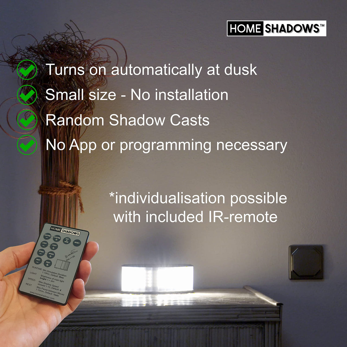 homeshadows Attendance Simulator - DIY Home Security System That Casts Shadows on Curtains or Walls to Deter burglars Before They Try to Break