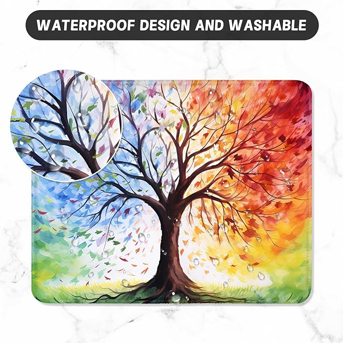 ITNRSIIET Mouse Pad with Stitched Edge Premium Textured Smooth Precise Operation Waterproof Washable Non-Slip Rubber Base Desktop Protection Mat, 10.2×8.3×0.12 inches, The Tree of Life