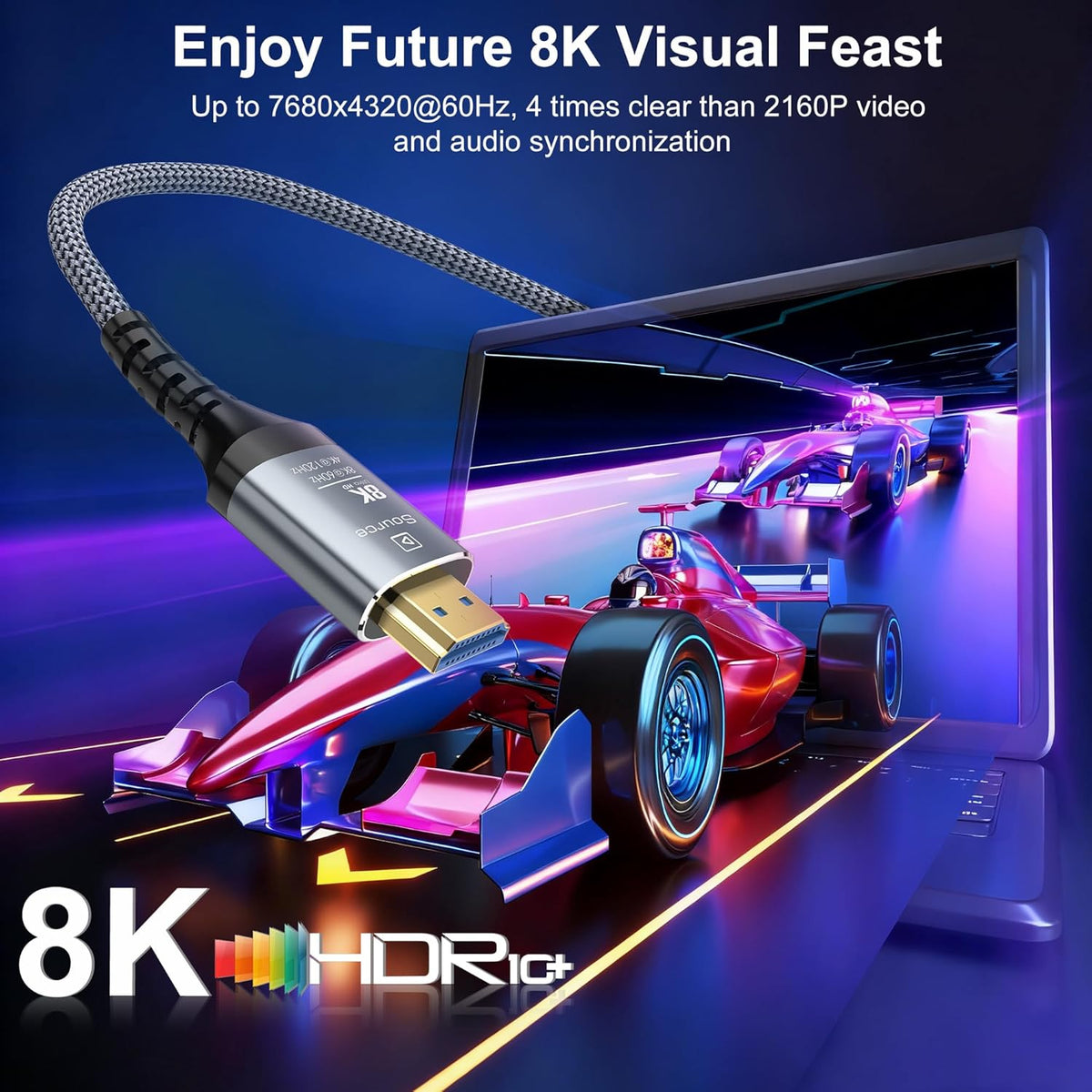 8K 20FT, 48Gbps 2.1 8K@60Hz 4K@120Hz HDR10/HDCP2.2&2.3/eARC/3D PS5, Fiber Optic HDMI Cable Ultra High Speed Long HDMI