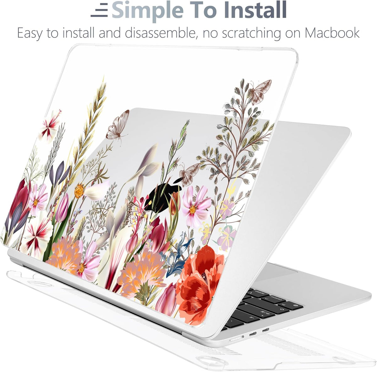 Batianda Premium Case for New MacBook Air 15 inch 2025 M4 2024 2023 with M3 M2 Chip Model A3114 A2941, Designed Protective Plastic Hardshell & Keyboard Cover & Screen Protector, Flower Field