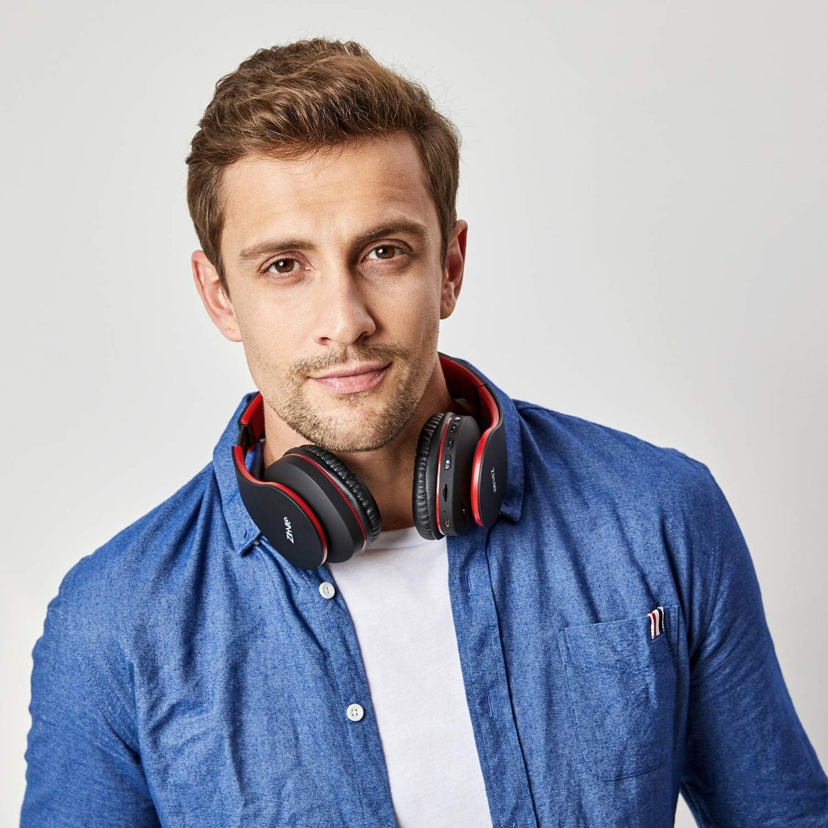 ZIHNIC Bluetooth Headphones Over-Ear, Foldable Wireless and Wired Stereo Headset Micro SD/TF, FM for Cell Phone,PC,Soft Earmuffs &Light Weight for Prolonged Wearing (Black/red)