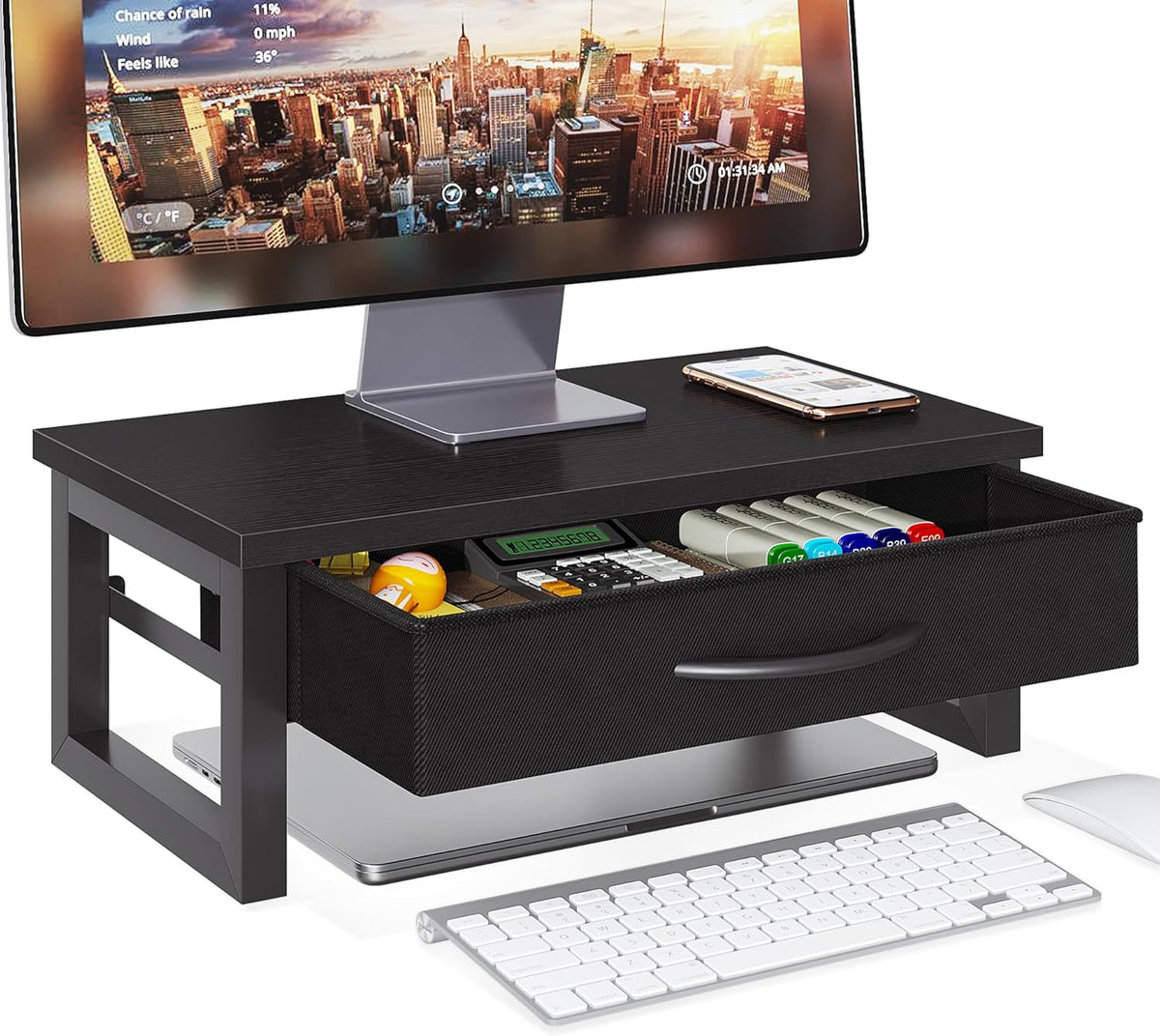 HEWORLIF 2-Tier Computer Monitor Stand Riser, Desk Organizers and Accessories with Drawer, Laptop Stand for Desk