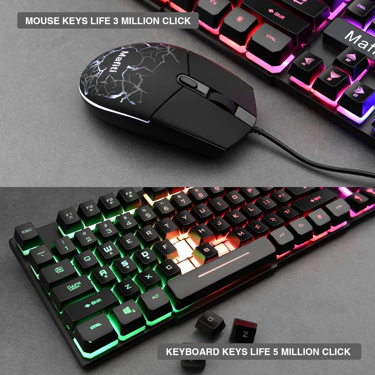 mafiti RK101 Computer Keyboard Mouse Combo Wired, RGB Backlit USB Keyboard for PC Mac Laptop Desktop, Gaming Office