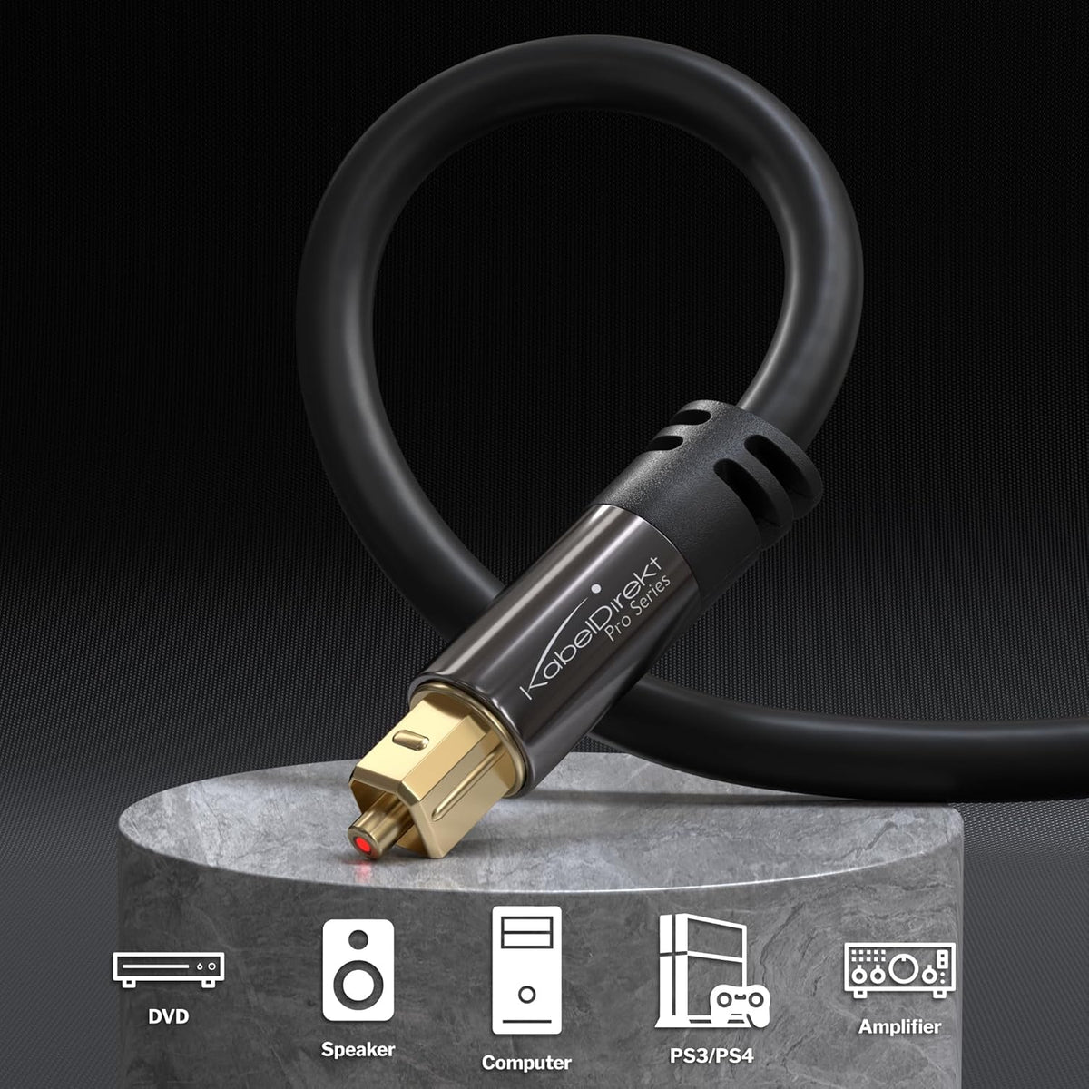 100ft PS4 TOSLINK Optical Audio Cable Designed in Germany Fiber Optic Cable for Soundbar, SPDIF Digital Optical Audio