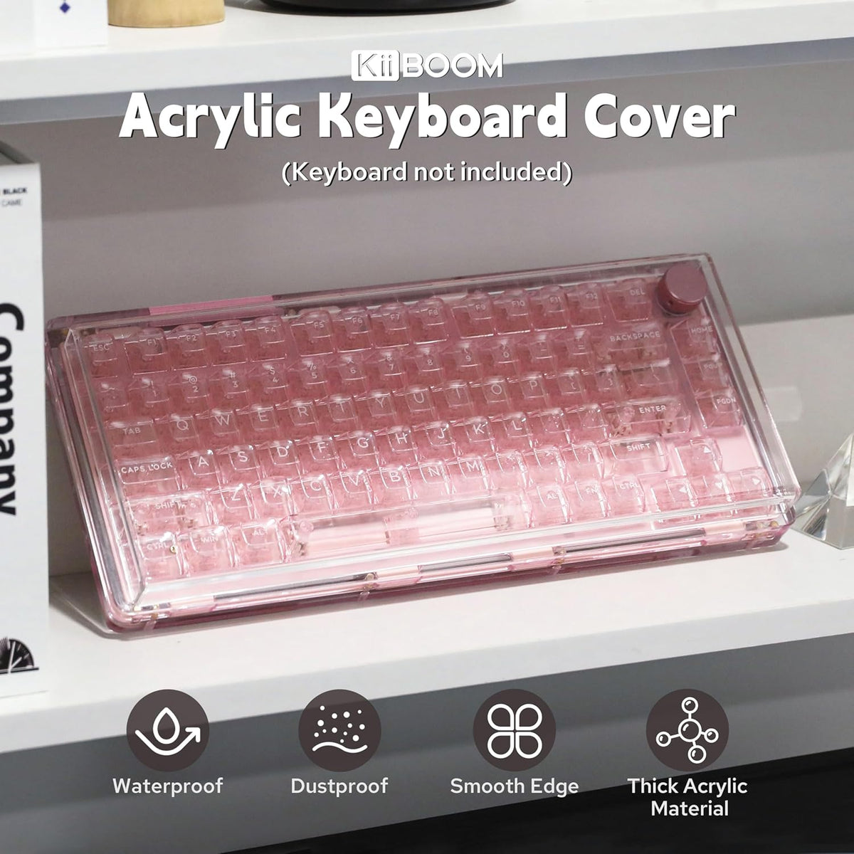KiiBoom Premium Acrylic Transparent Keyboard Dust Cover, Waterproof, Anti-Dust, Anti-Cat Protector Cover Lid for Mechanical Keyboard (Clear, 12.6'' x 5.3'' x 0.78'')