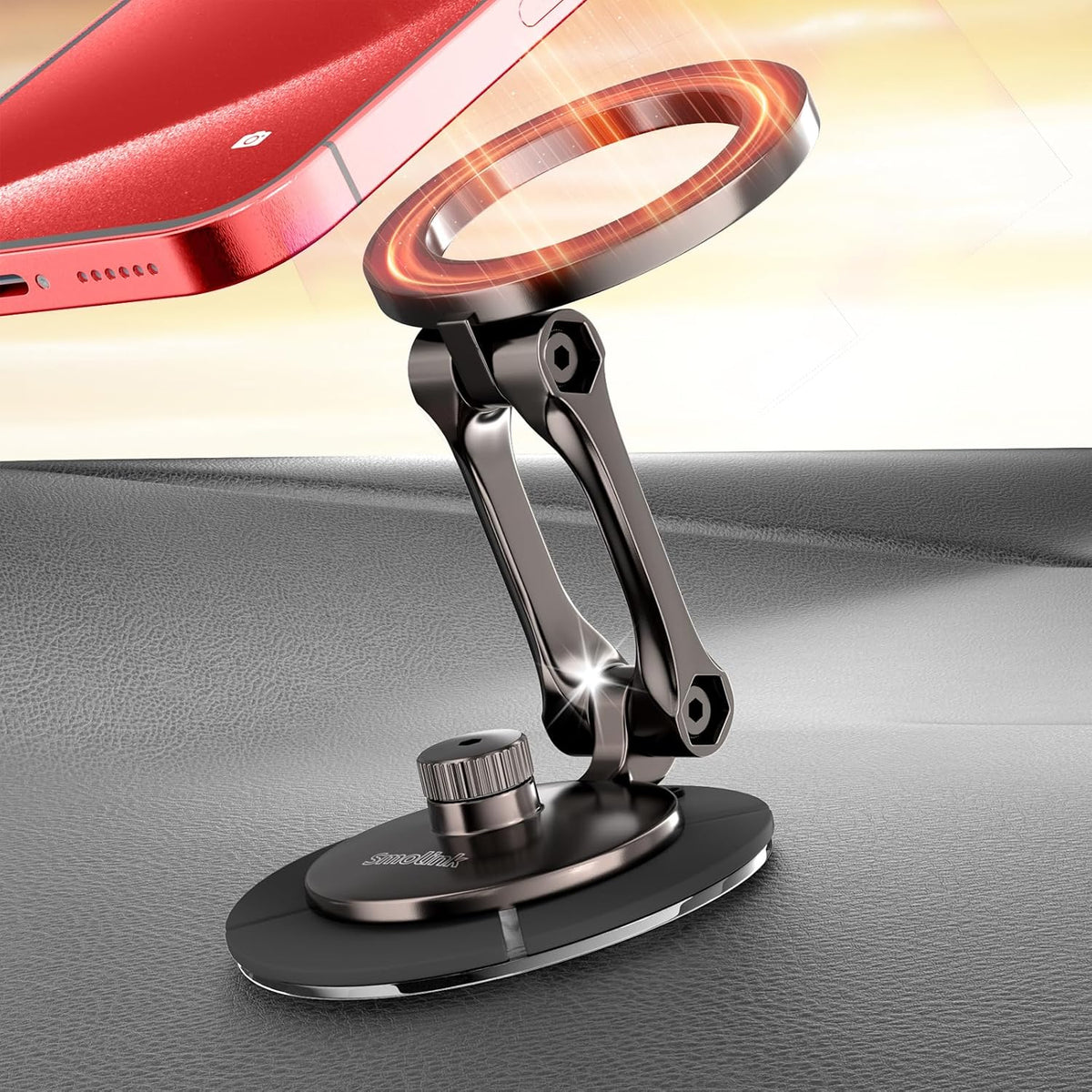 Smolink Tesla Phone Mount, All Metal Strong Magnet Magnetic Phone Holder for Car Dashborad and Tesla Model 3/Y/S/X, Foldable Hidden for MagSafe Car Mount Fit for iPhone All Phones, Red