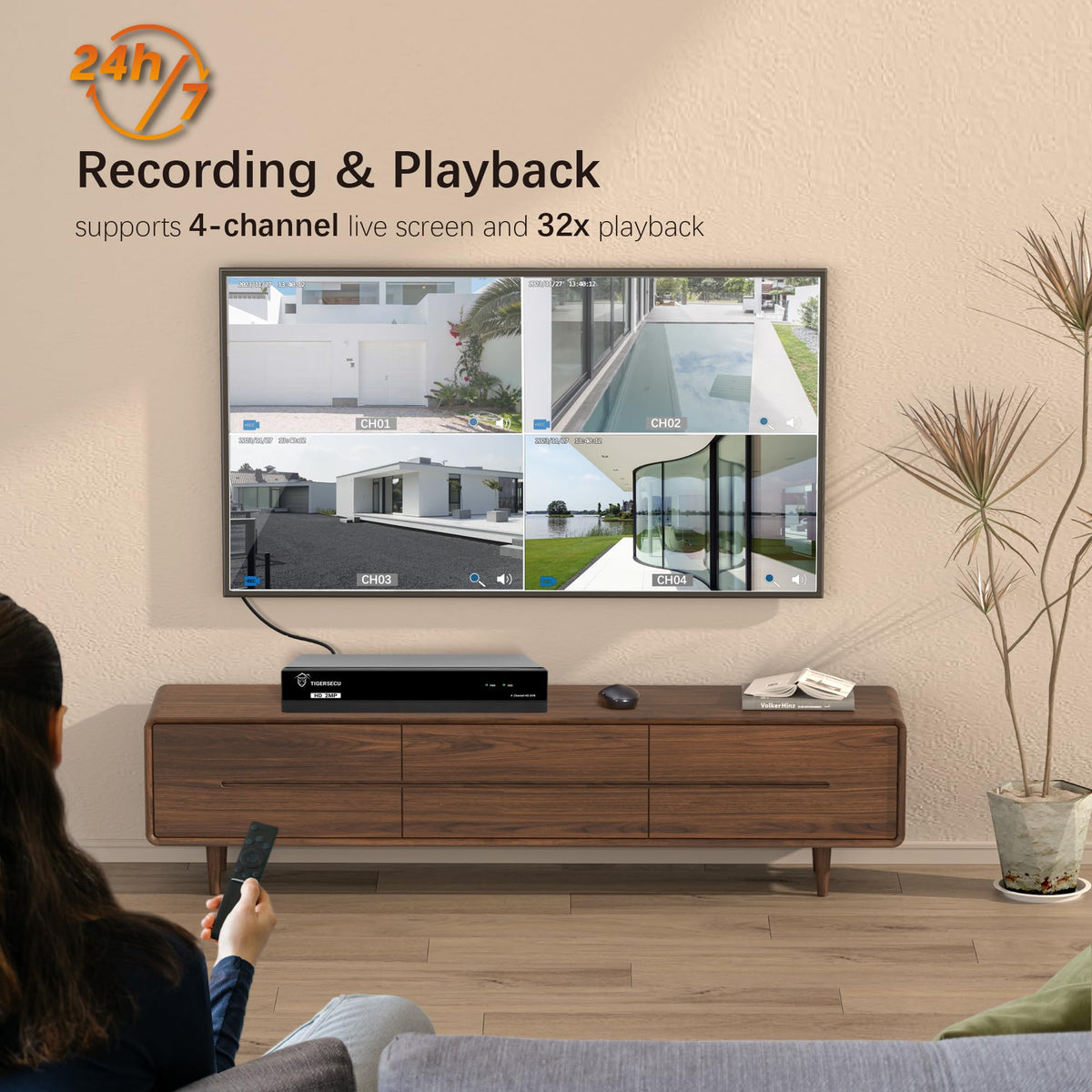 TIGERSECU Super HD 1080P 4 Channel DVR Security Recorder with 1TB Hard Drive, Hybrid 6-in-1 CCTV DVR Recorder Compatible with 2MP and 5MP TVI, AHD