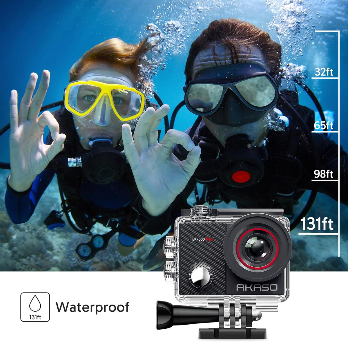 AKASO EK7000 Pro 4K30fps Action Camera with 256GB MicroSDXC U3 Card Accessories Kit Bundle, 20MP Ultra HD 131ft Waterproof Underwater Camera EIS WiFi Remote Control 5X Zoom Sport Cameras