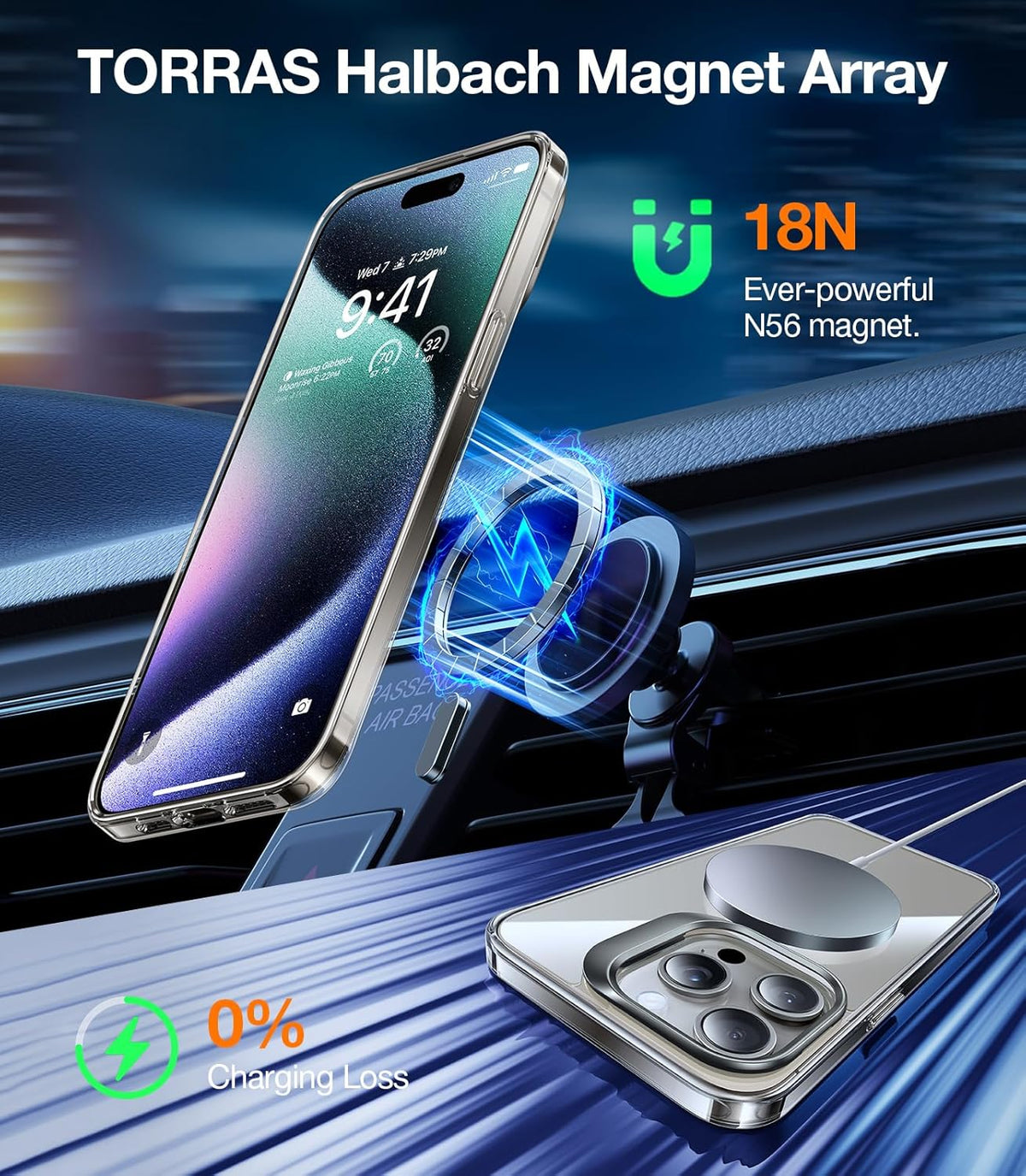 TORRAS Magnetic for iPhone 15 Pro Case, Compatible with MagSafe, Invisible Camera Kickstand, Military-Grade Shockproof Translucent Anti-Scratch Hard Back and Soft Edge Phone Case, Clear Grey