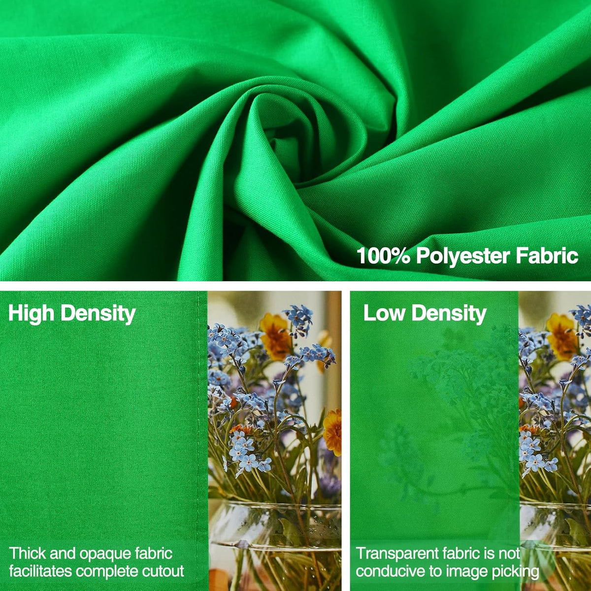 8x10ft Green Screen Backdrop, (WxH) Photography Chromakey Greenscreen Background Sheet, Polyester Collapsible Green