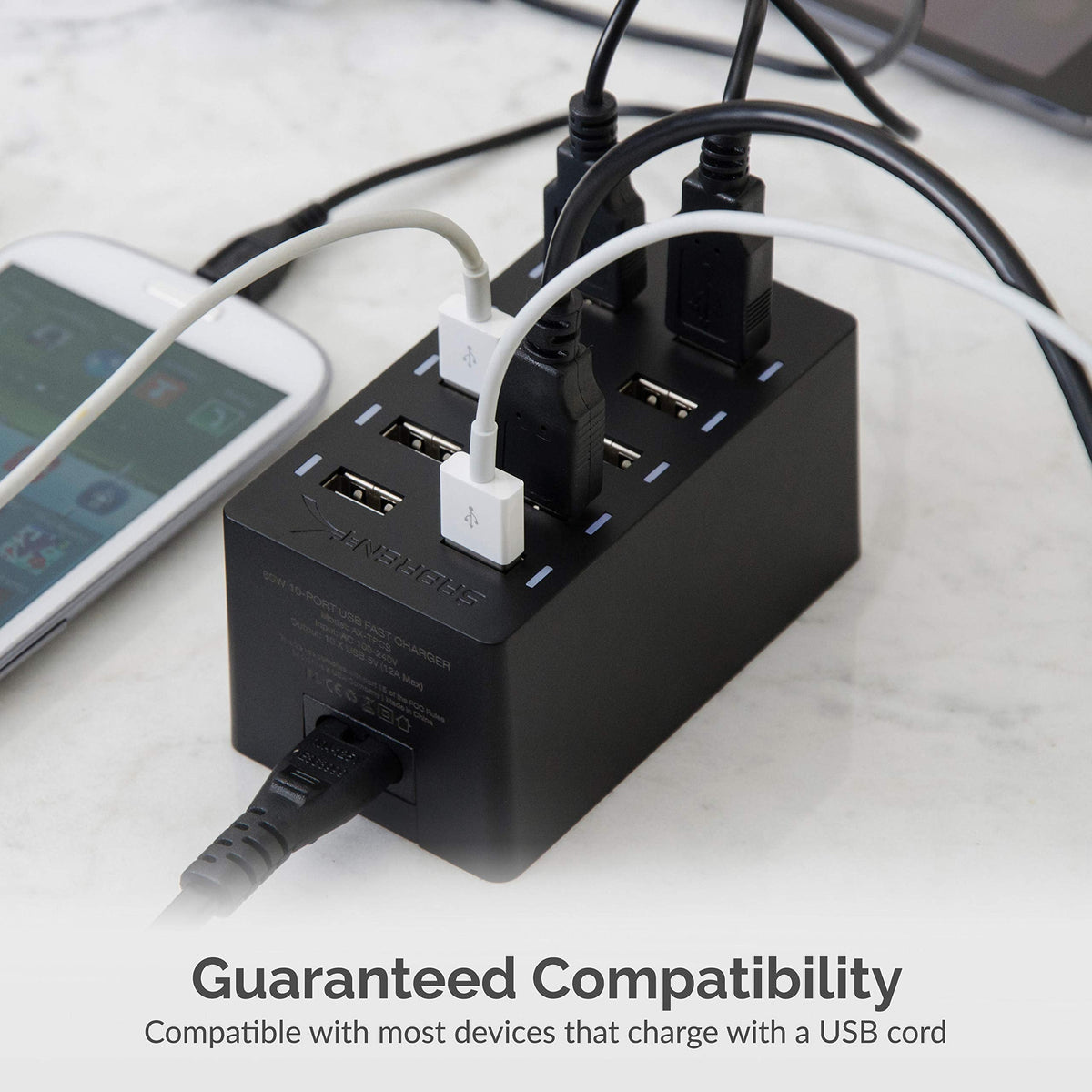 Sabrent 60 Watt (12 Amp) 10-Port [UL Certified] Family-Sized Desktop USB Rapid Charger. Smart USB Ports with Auto Detect Technology [Black] (AX-TPCS)