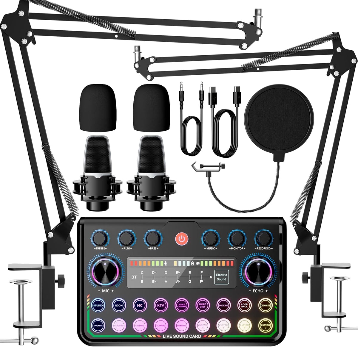 SINWE Podcast Equipment Bundle for 2,Audio Interface with Podcast Microphone for Smartphone & PC,All-in-One DJ Mixer,Plug-and-Play,Perfect for Streaming, Singing, YouTube & Gaming