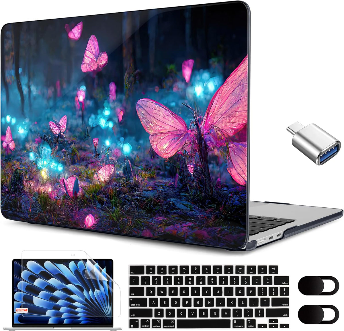 MEEgoodo for M4/M3/M2 MacBook Air 15.3 inch Case 2025 2024 2023, Case Fit Model (A3241/A3114/A2941) for MacBook Air 15 inch, Laptop Hard Shell with Keyboard Cover, Fantasy Forest