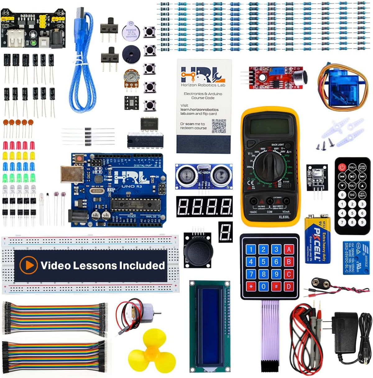 Horizon Robotics Lab Horizon Uno Electronics Starter Kit with Video Lessons Arduino-Compatible Board, Sensors, LEDs