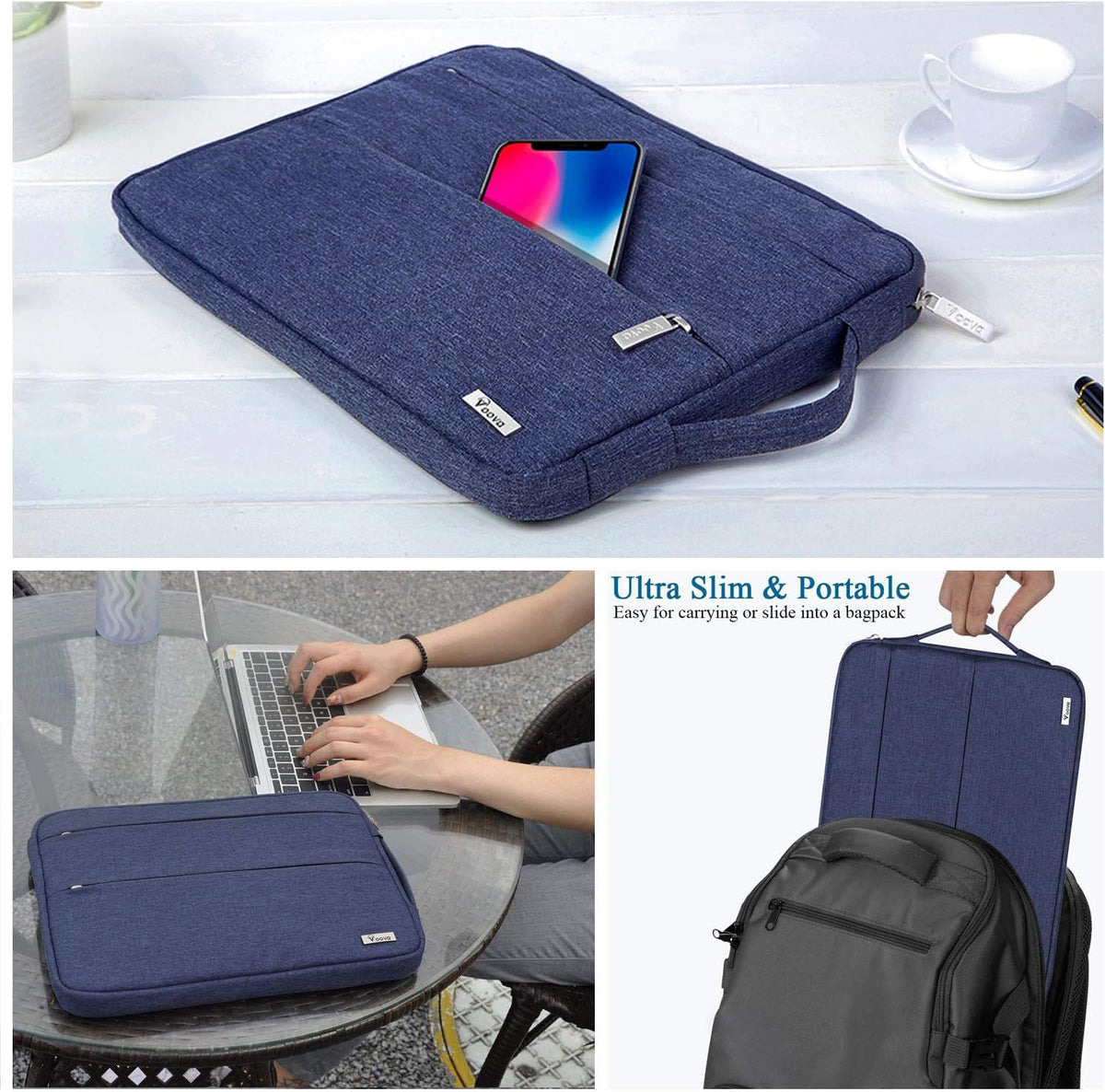 Voova Laptop Sleeve Carrying Case 13 13.6 Inch Compatible with MacBook Air 13 M1/M2/M3/M4, MacBook Pro 13/14, IPad Pro 13, Waterproof Slim Computer Cover Bag, Blue