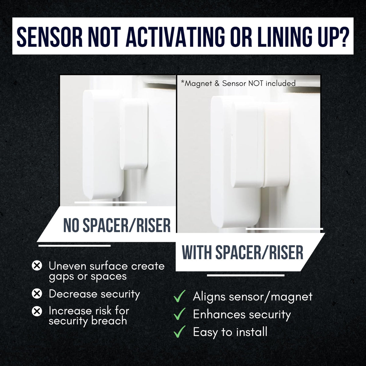 Magnet Riser Compatible with ADT | Contact Spacers with 3M Adhesive | DIY Wireless Home Security Accessories - Device/Magnet Not Included (1/4 inch)