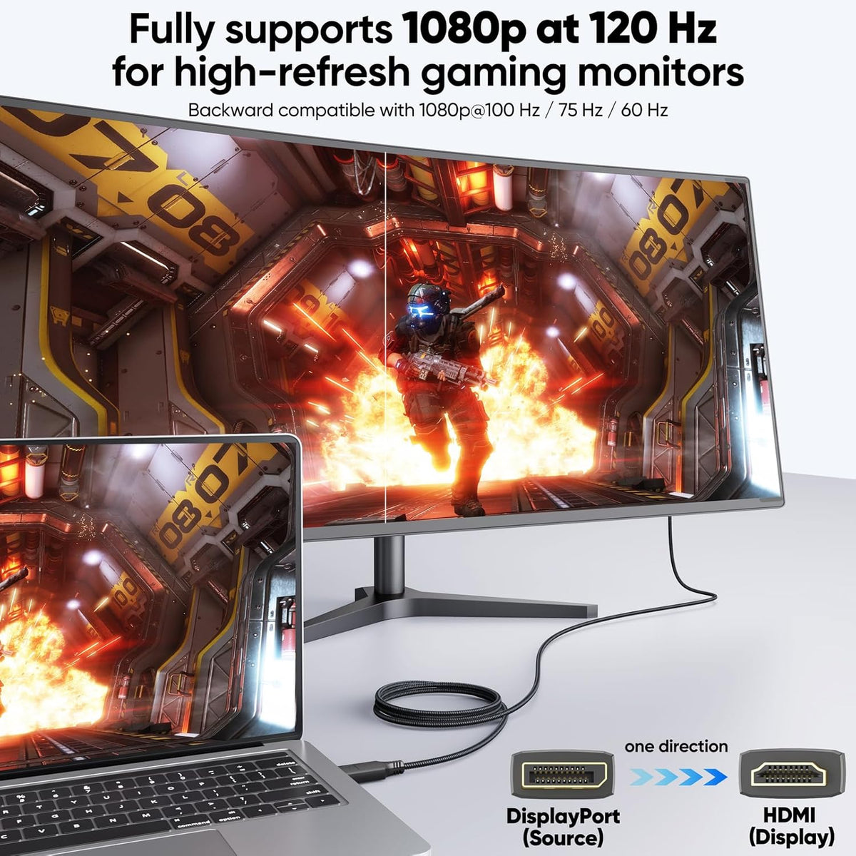 6ft 2 Pack, [4K@30Hz 1080P@120Hz] Display Port to HDMI Cable DisplayPort to HDMI Cord, DP (Source) to HDMI (Display)