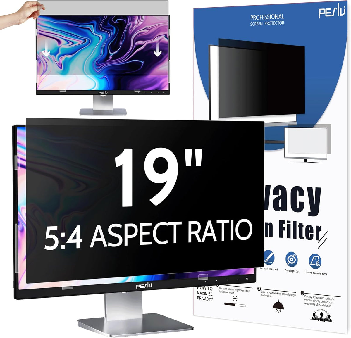 Computer Privacy Screen 19 Inch for 5:4 Standard Monitor, Removable 19inch Anti Blue Light Glare Shield Monitor Privacy Filter (14 13/16" x 11 7/8")
