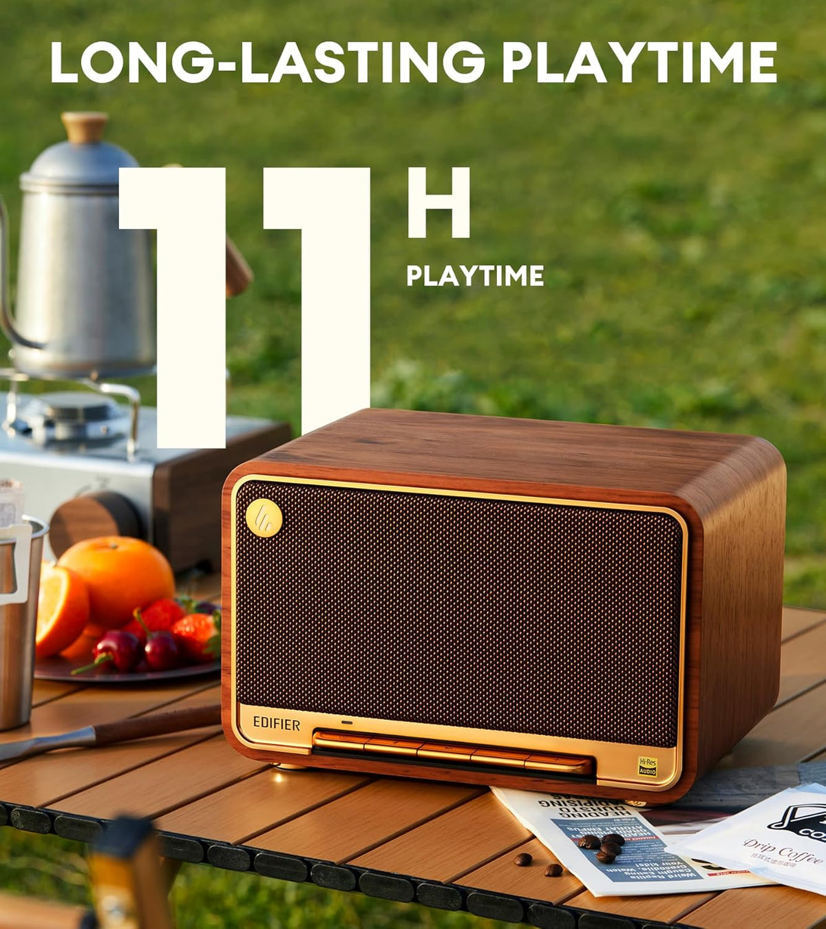 Edifier D32 Tabletop Wireless Speaker, Hi-Res Audio, LDAC, ALAC, 60W (RMS), 2.1 Acoustic Architecture, 11h Playtime, APP Control, Bluetooth 5.3, AirPlay2, USB-C and AUX Inputs, Brown