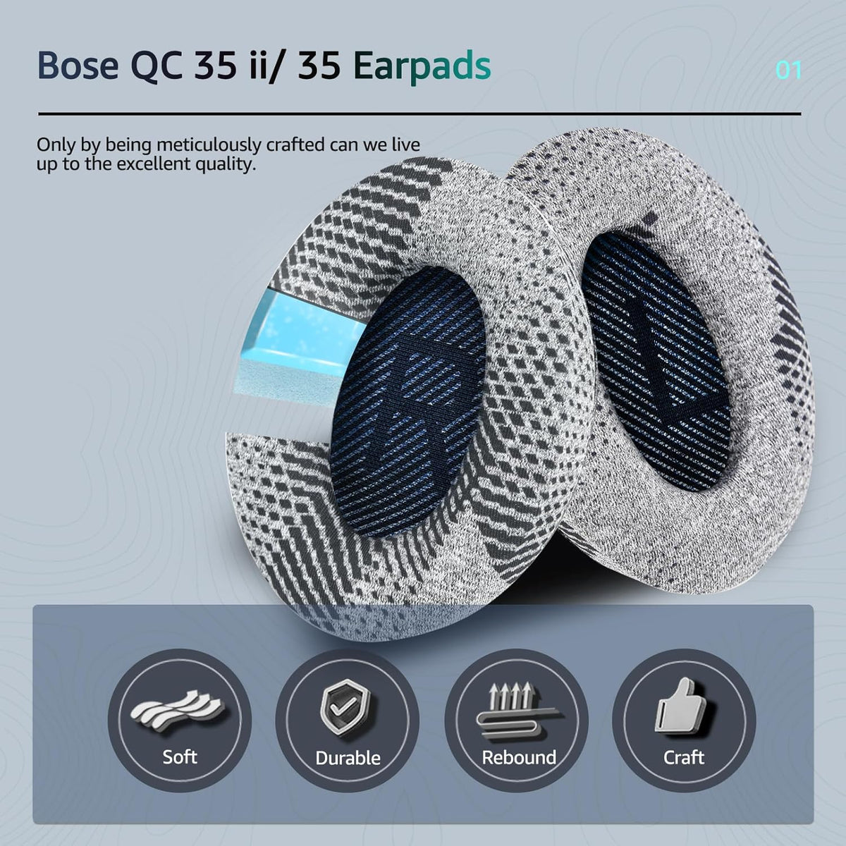 Cooling-Gel QuietComfort 35 / QC35 ii Replacement Ear Pads for Bose Headphones, Also Fit for Bose QC45 QC35 QC25 QC2 QC15/ Around-Ear 2 AE2i AE2w/ SoundTrue & SoundLink Series, Dark Blue