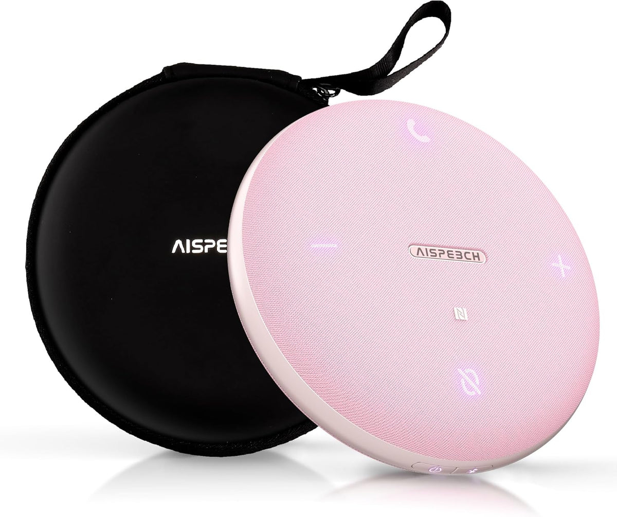 M4 Bluetooth Speakerphone Conference Speaker and Microphone with AI Noise Reduction GPT Transcription Speakers for Computer Desktop 360° Voice Pickup at Home Office for Teams/Zoom, Pink
