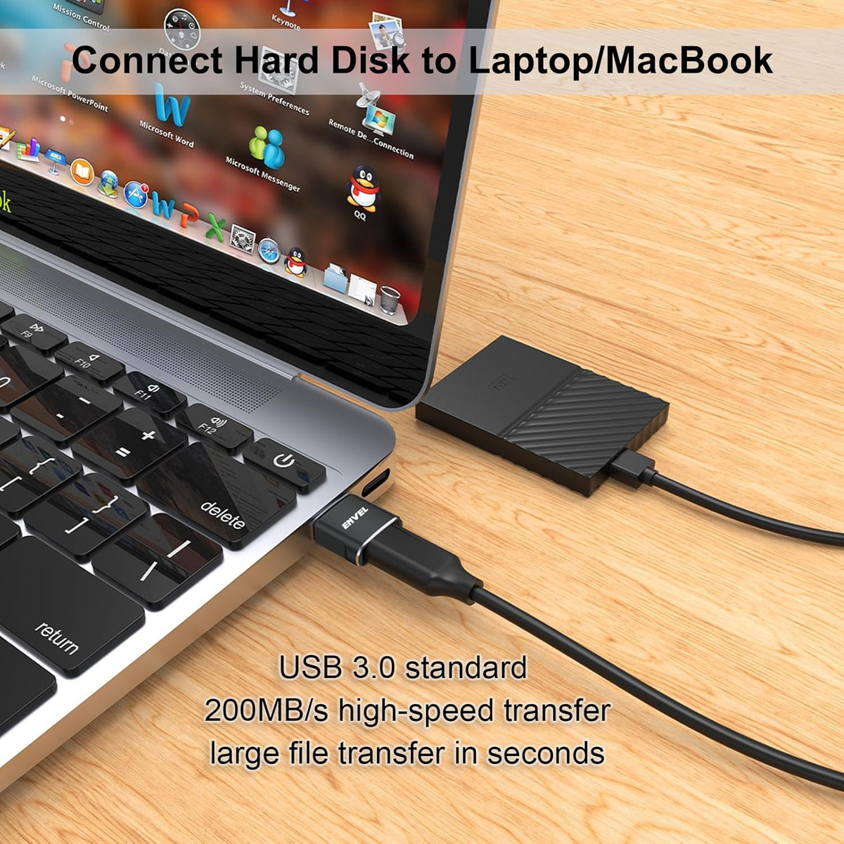 ENVEL USB to USB C Adapter, USB3 5Gbps High Speed Data Transfer, OTG Converter Thunderbolt3 to USB Female Compatible with Apple iWatch iPhone 15 Pro Max iPad Air 4 5 Mini 6 (Black, USB A Male)